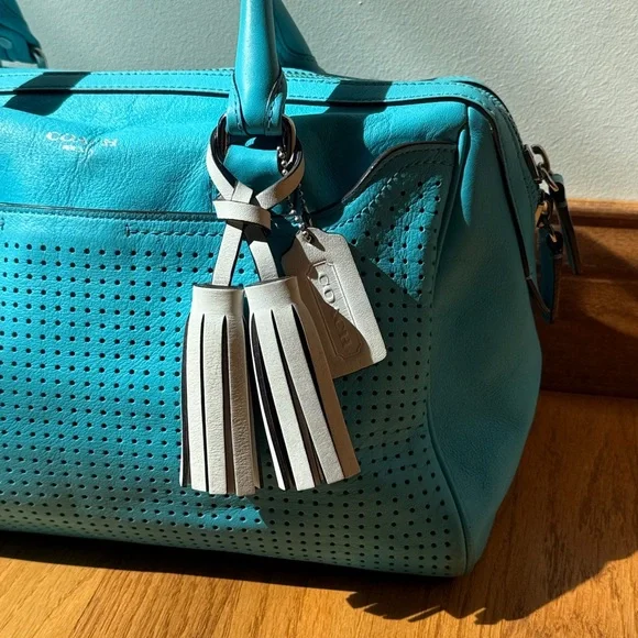 COACH Legacy Haley Perforated Satchel Bag Robin Blue Hangtag Style # 23577 - Picture 4 of 16